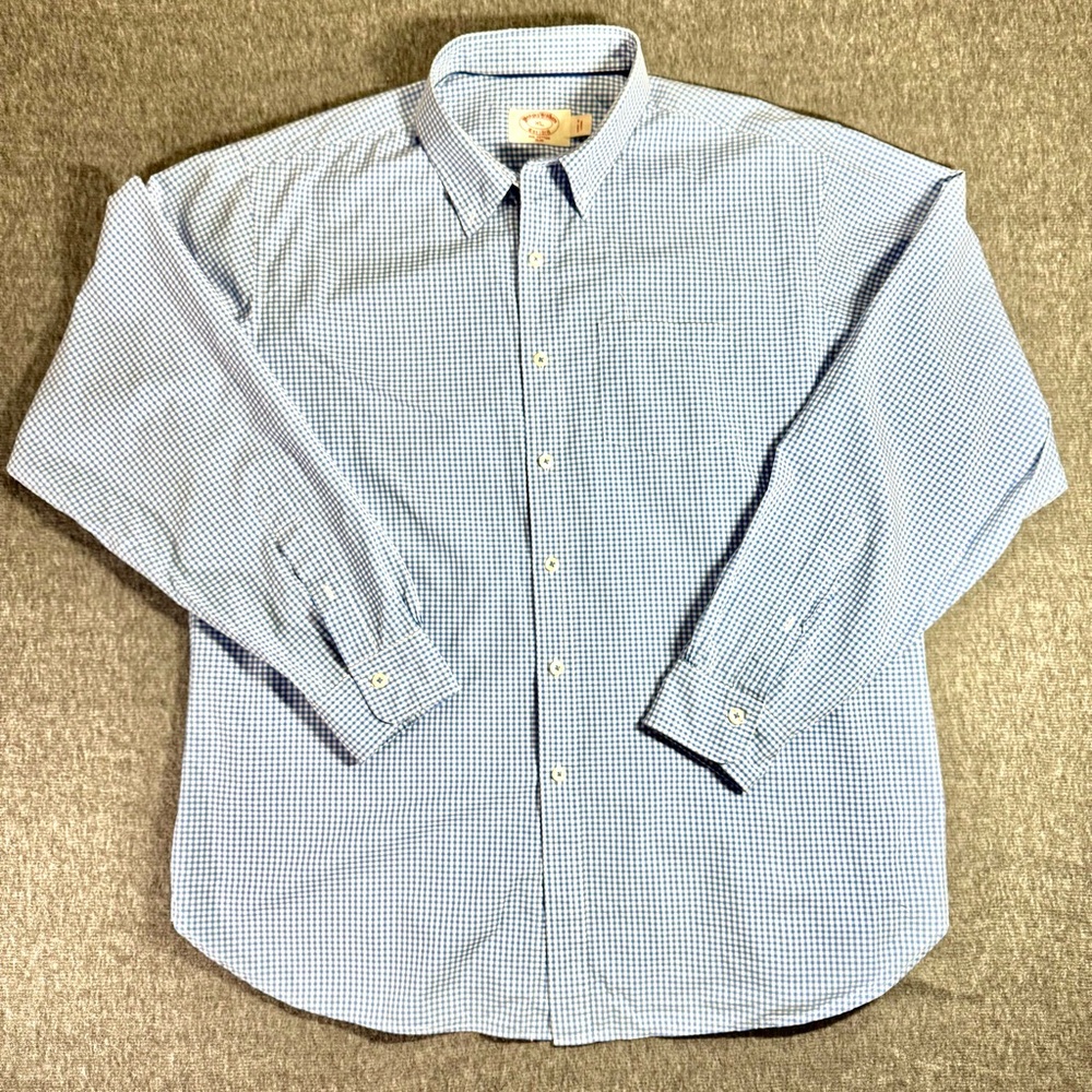 Brooks Brothers Blue Checkered Button Down Long Sleeve Shirt Mens Size XL